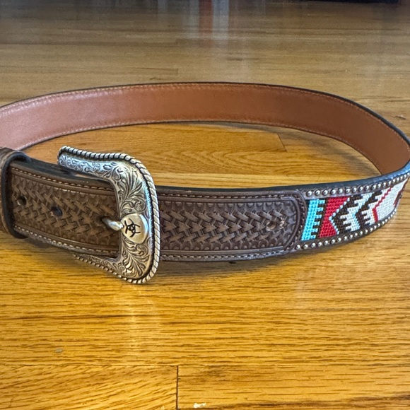 Ariat Accessories - Ariat Brown Leather Belt with Silver Buckle and Colorful